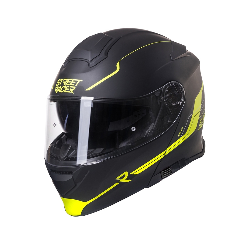 Billenő sisak motorkerékpárhoz Street Racer SR V1 fekete-fluo sárga - II.class