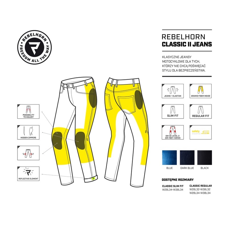 Rövidített fazonú motoros farmernadrág Rebelhorn Classic II fekete kiárusítás