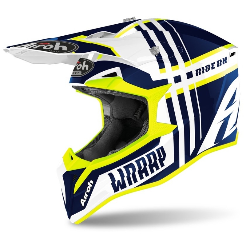 Motocross sisak Airoh Wraap Törött kék-fehér-fluo sárga