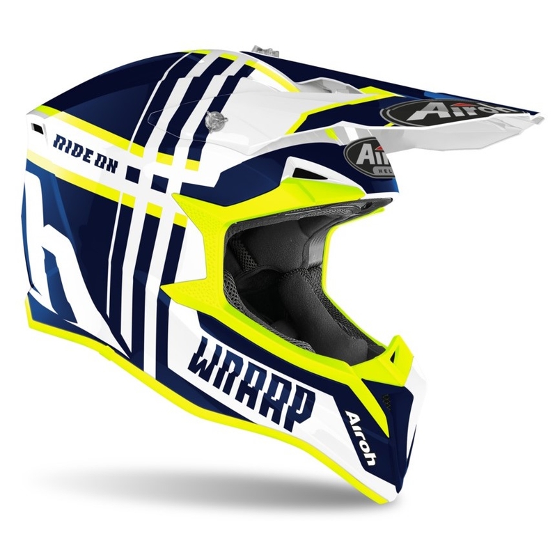 Motocross sisak Airoh Wraap Törött kék-fehér-fluo sárga