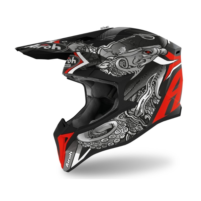 Motocross sisak Airoh Wraap Polip fekete-piros