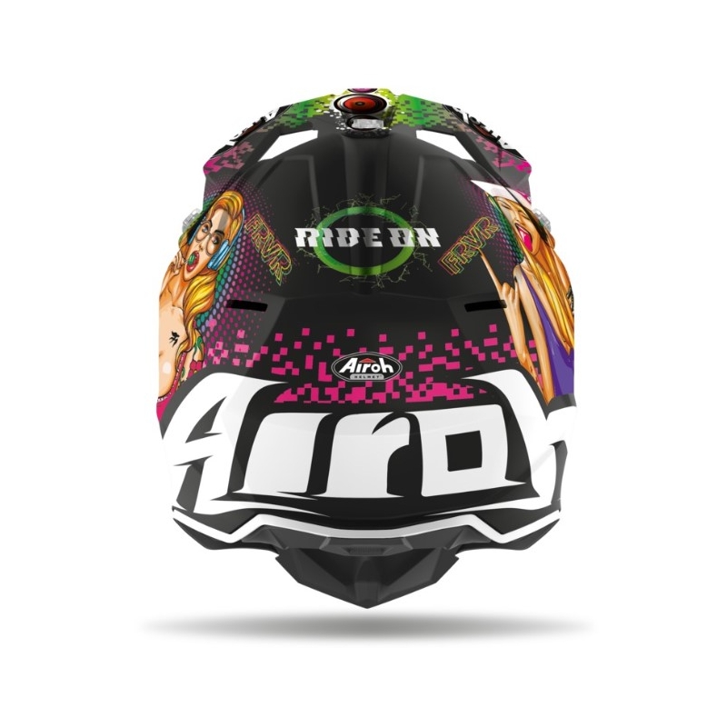 Motocross sisak Airoh Wraap Pin Up Fekete-zöld-rózsaszín