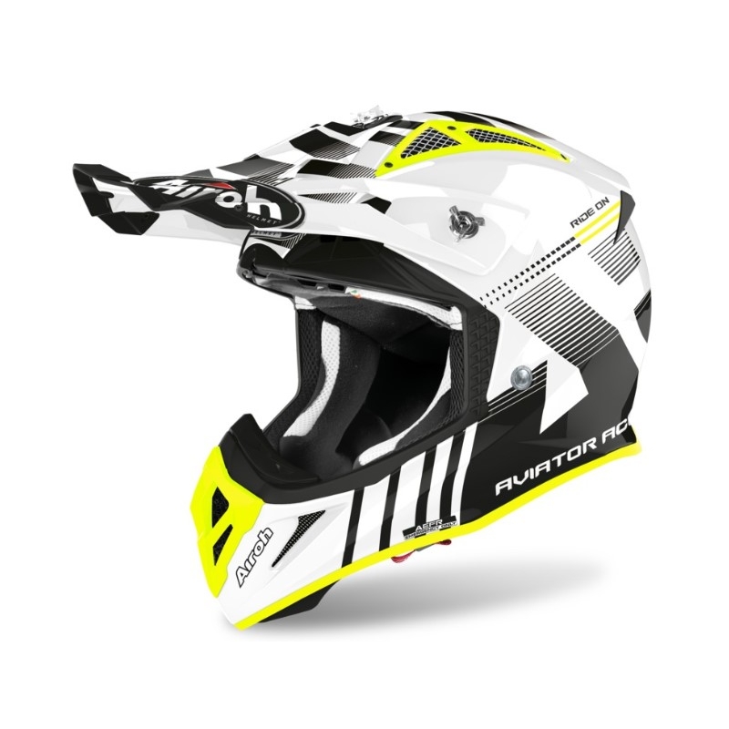 Motocross sisak Airoh Aviator Ace Nemesi fehér-fekete-fluo sárga eladó kiárusítás