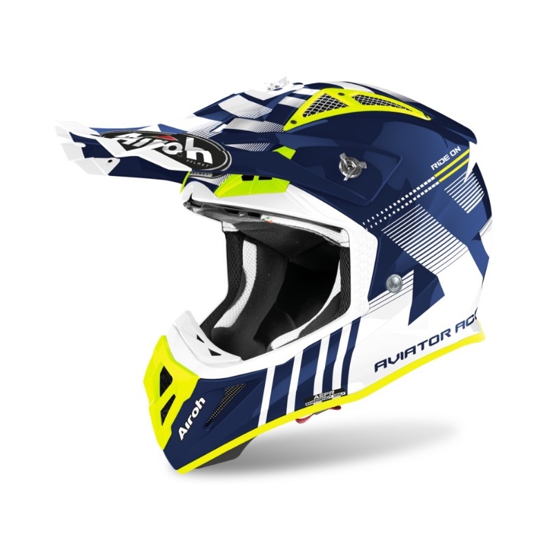 Motocross sisak Airoh Aviator Ace Nemesi fehér-kék-fluo sárga