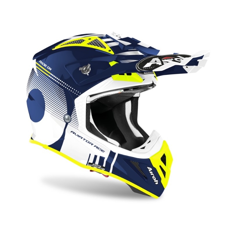 Motocross sisak Airoh Aviator Ace Nemesi fehér-kék-fluo sárga