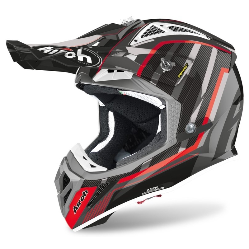 Motocross sisak Airoh Aviator Glow 2.3 AMS2 ezüst-fekete-piros