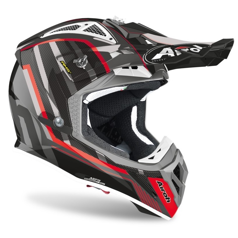Motocross sisak Airoh Aviator Glow 2.3 AMS2 ezüst-fekete-piros