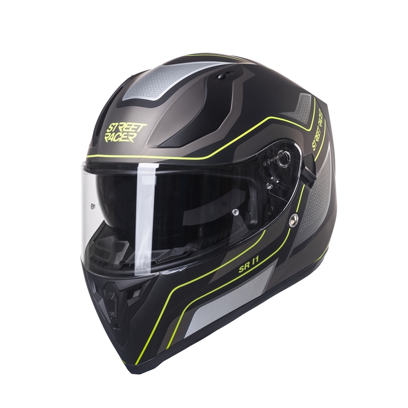 Integrált motoros sisak Street Racer SR I1 fekete-szürke fluo sárga - II. osztály