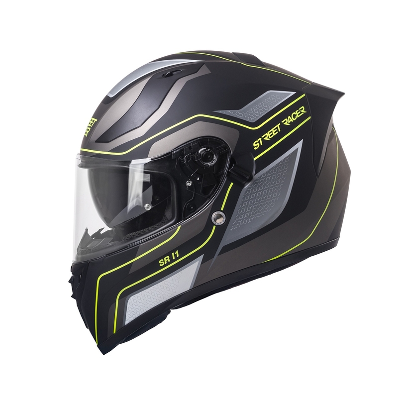 Integrált motoros sisak Street Racer SR I1 fekete-szürke fluo sárga - II. osztály