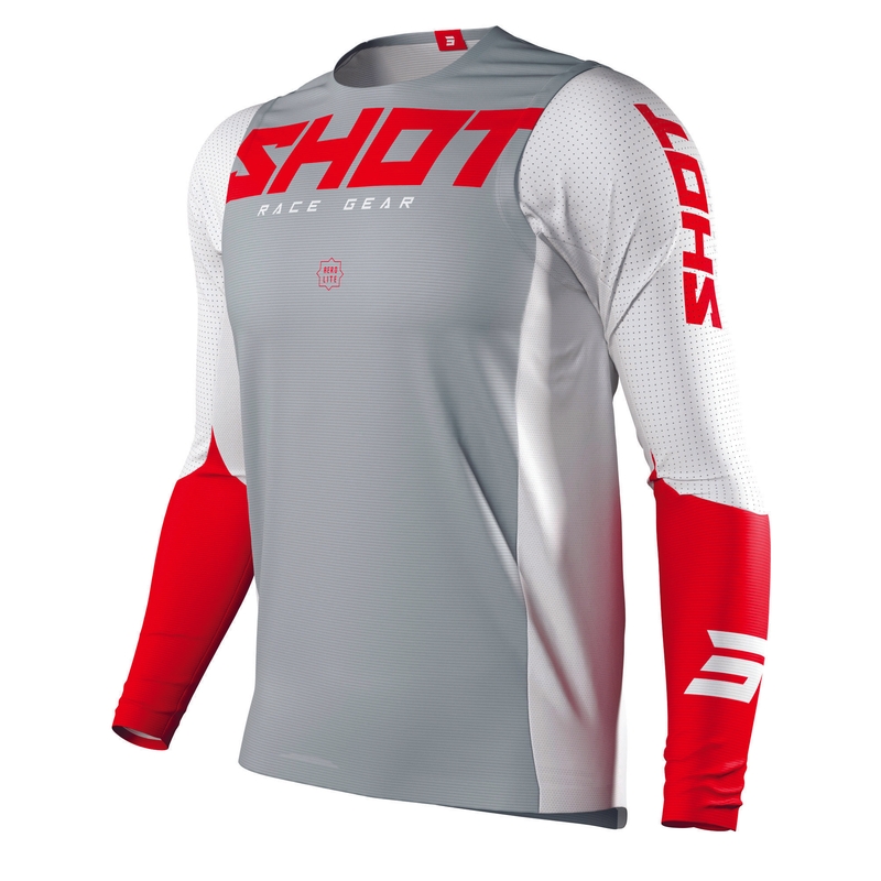 Lövés Aerolit légáramlás Motocross Jersey Szürke-fehér-piros kiárusítás