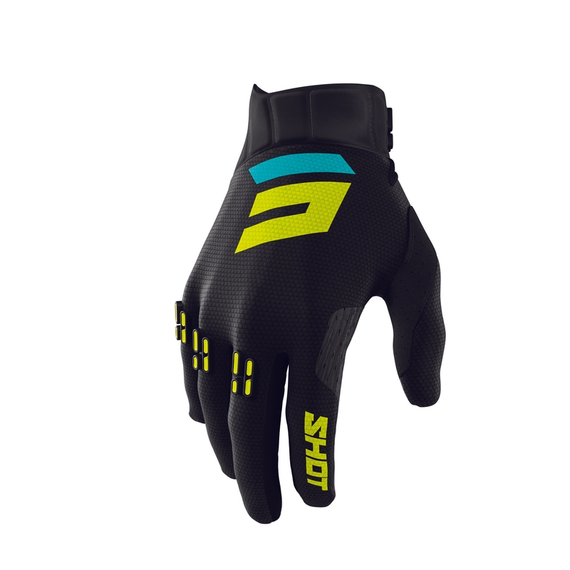Motocross kesztyűk Shot Aerolite Airflow fekete-sárga-zöld