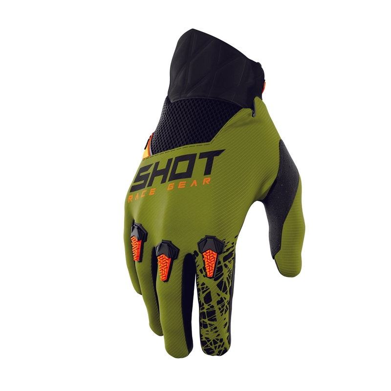 Motocross kesztyűk Lövés Devo Storm fekete-khaki zöld kiárusítás