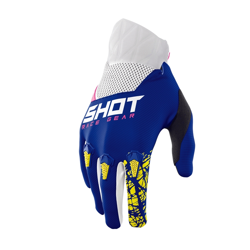 Motocross kesztyűk Shot Devo Storm kék-sárga-fehér-rózsaszín akció kiárusítás