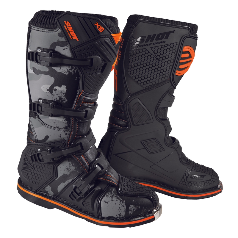 Motoros cipők Lövés X10 2.0 fekete-camo-fluo narancs
