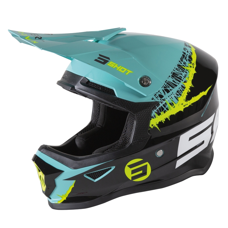 Gyerekek Motocross Sisak lövés dühös vihar fekete-zöld-fluo sárga