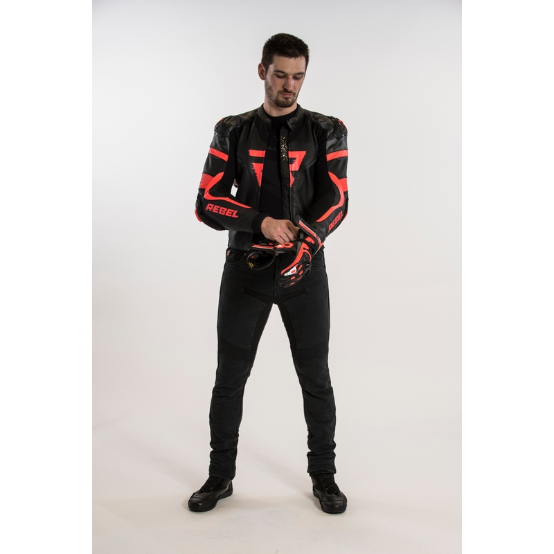 Rebelhorn Rebel motoros kabát fekete- neon piros kiárusítás