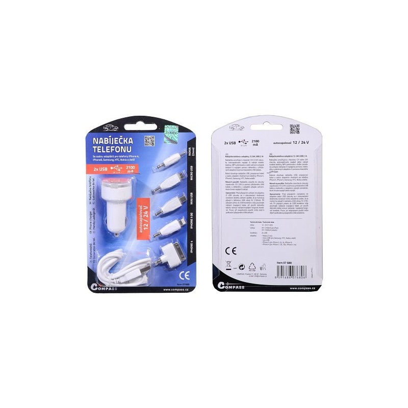 Telefontöltő 12V 2.1A (iPhone 4/5/6, micro USB, Nokia)