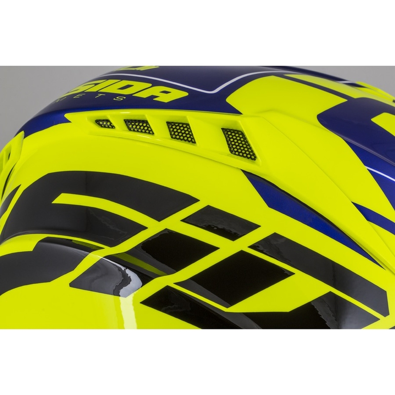 Motocross sisak Cassida Cross Pro II Contra fluo sárga-kék-fehér