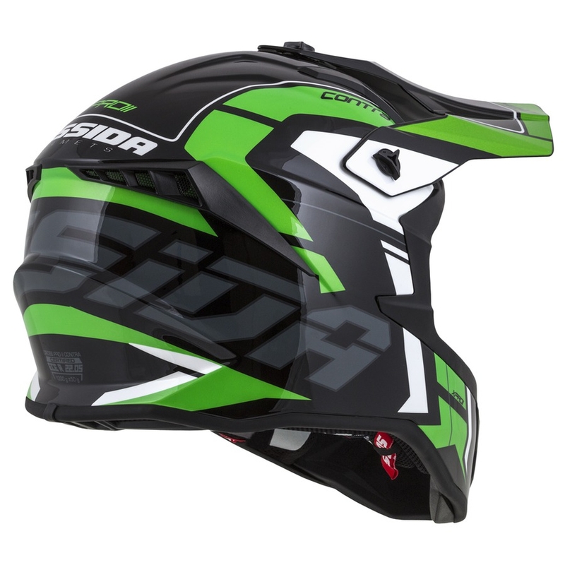 Motocross sisak Cassida Cross Pro II Contra fekete-szürke-fehér-zöld