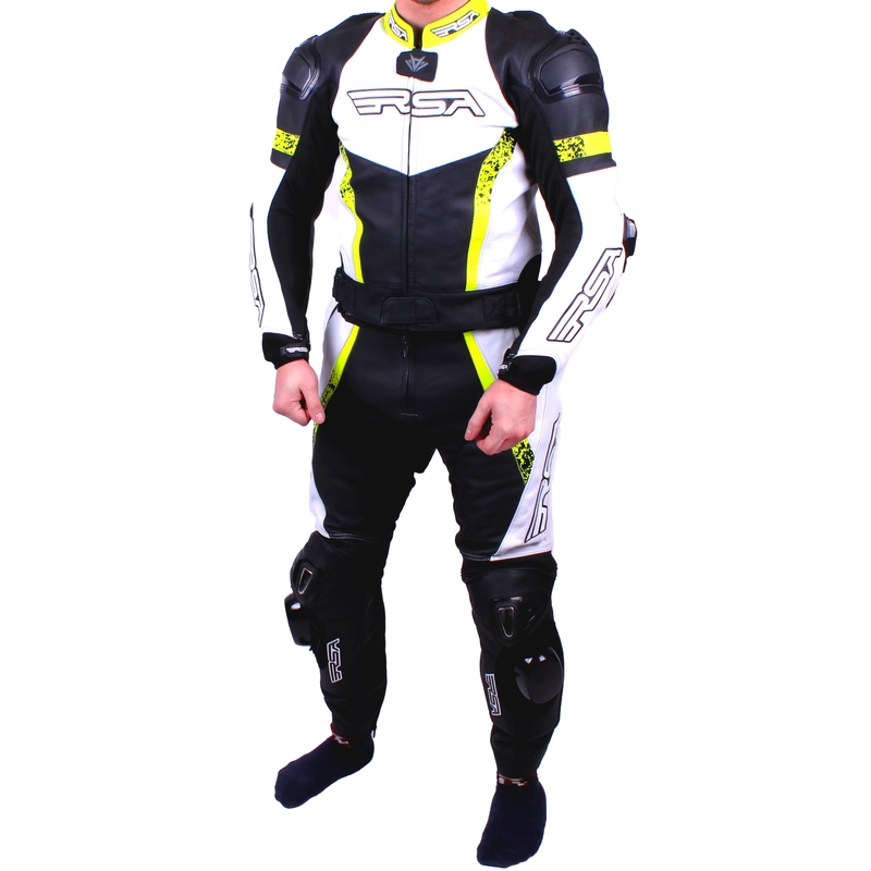 Férfi overall motorkerékpár RSA Race Glass fekete-fehér-fluo sárga eladáshoz kiárusítás