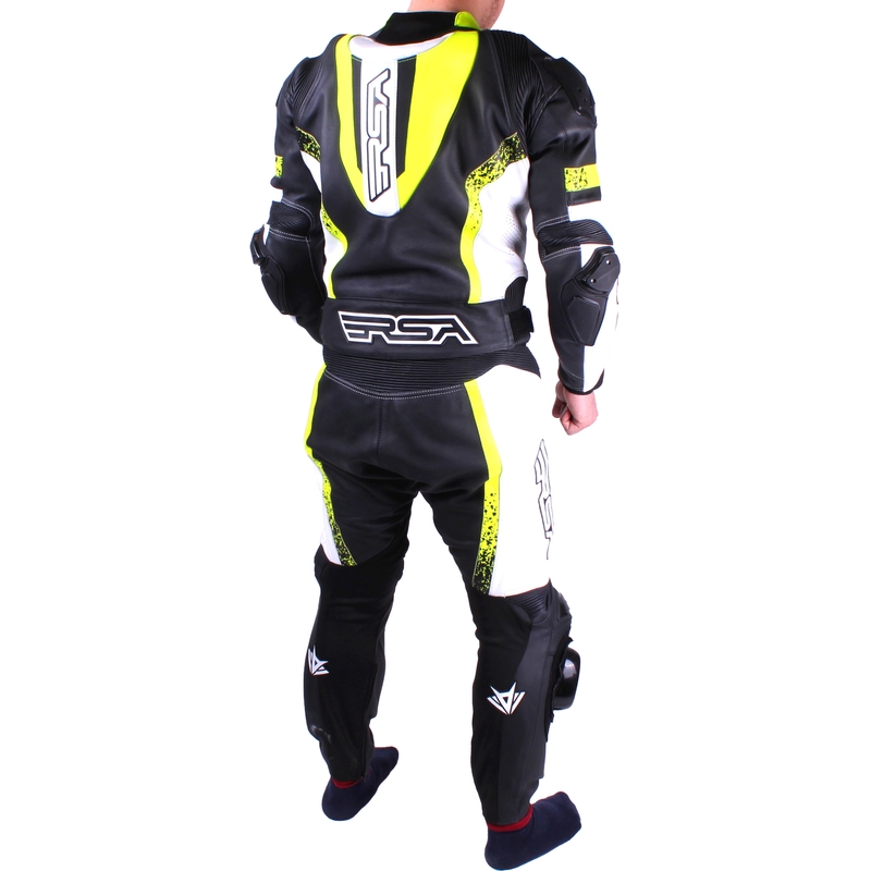Férfi overall motorkerékpár RSA Race Glass fekete-fehér-fluo sárga eladáshoz kiárusítás