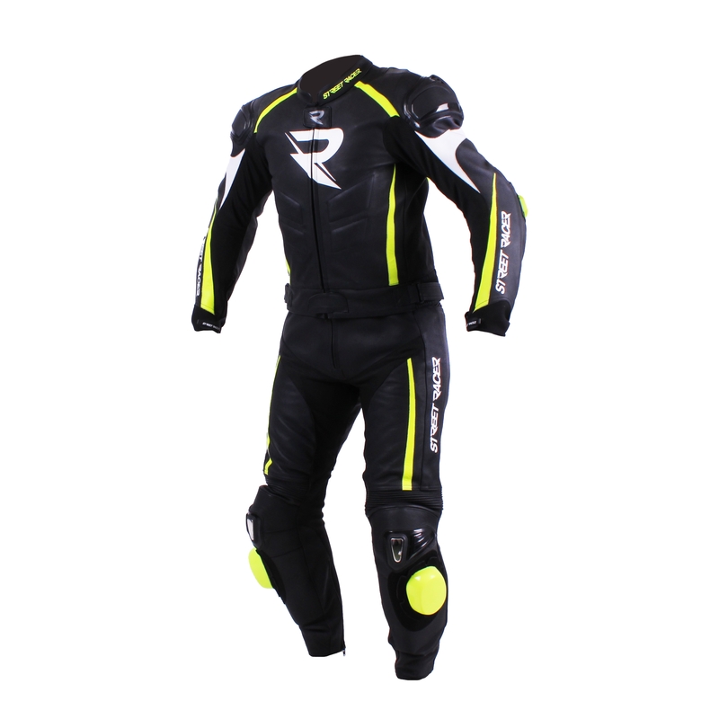 Férfi overall a motorkerékpár Street Racer Line fekete-fehér-fluo sárga eladásához kiárusítás