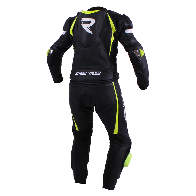 Férfi overall a motorkerékpár Street Racer Line fekete-fehér-fluo sárga eladásához kiárusítás