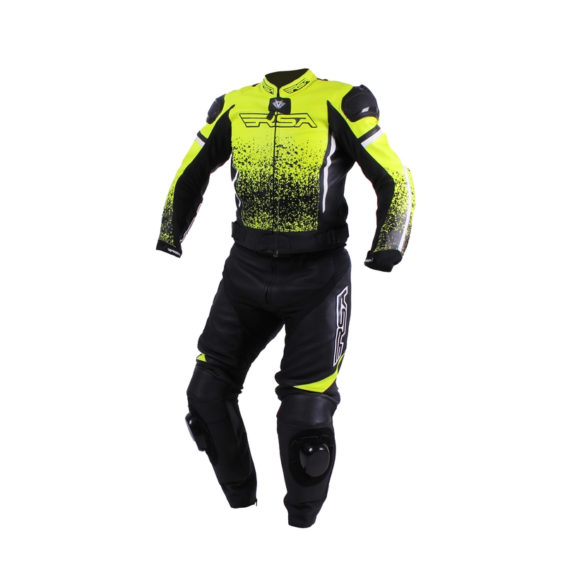 Férfi motoros öltöny RSA Fluo Glass fekete-fluo sárga akció kiárusítás