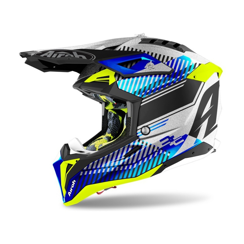 Motocross Sisak Airoh Aviator 3.0 Hullám 2022 fehér-kék-fluo sárga kiárusítás