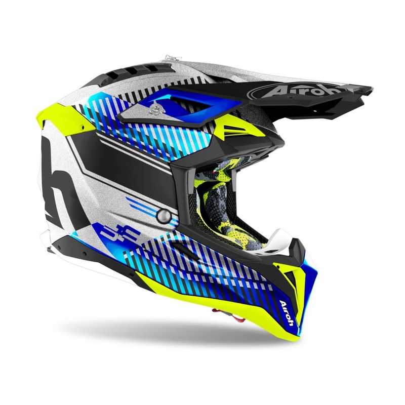 Motocross Sisak Airoh Aviator 3.0 Hullám 2022 fehér-kék-fluo sárga kiárusítás