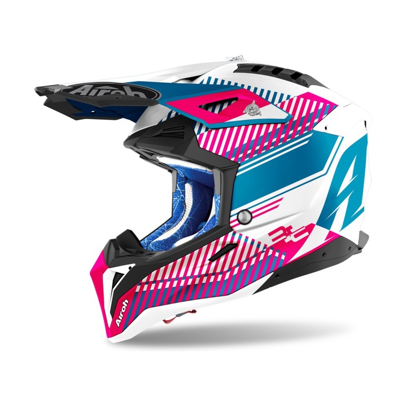 Motocross sisak Airoh Aviator 3.0 Wave 2022 fehér-kék-rózsaszín