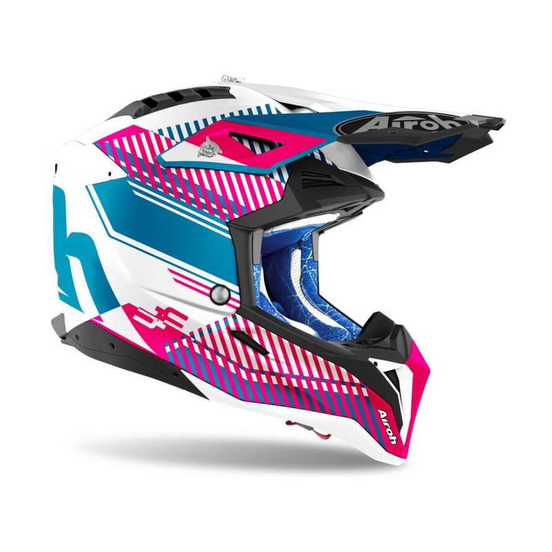 Motocross sisak Airoh Aviator 3.0 Wave 2022 fehér-kék-rózsaszín