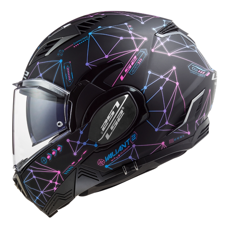 Felnyitható motoros sisak LS2 FF900 Valiant II Stellar fekete-kék-rózsaszín
