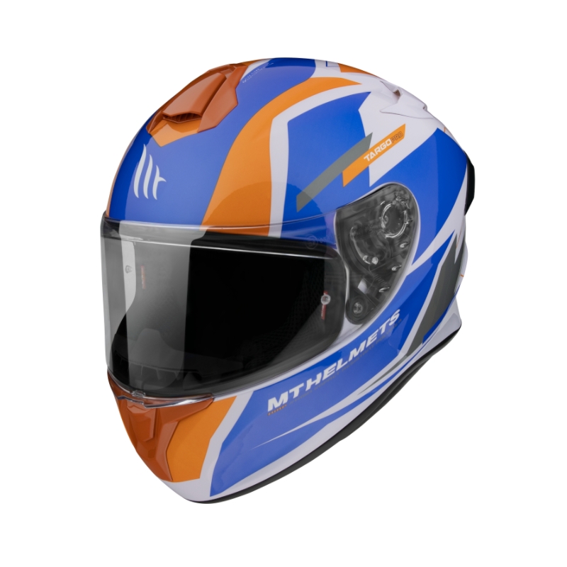 Integrált motorkerékpár sisak MT FF106 Pro Targo Pro Sound kék-fehér-narancs