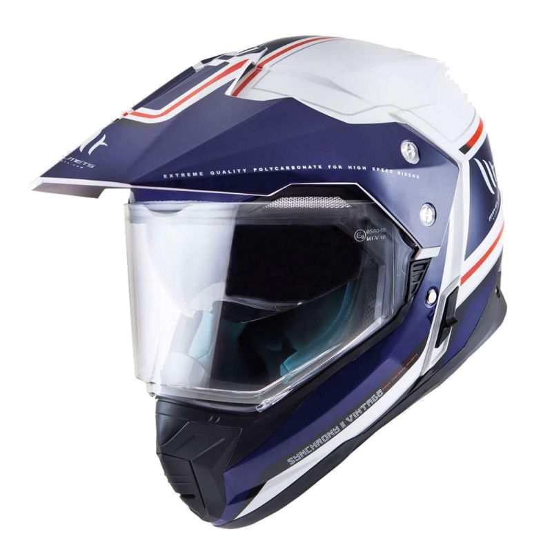 Enduro sisak MT Synchrony Duosport SV Tourer fehér-kék-piros - II. osztály