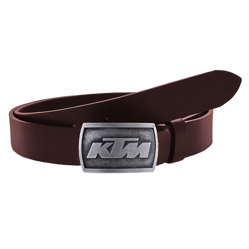 Bőr motoros öv fém csattal KTM barna színű