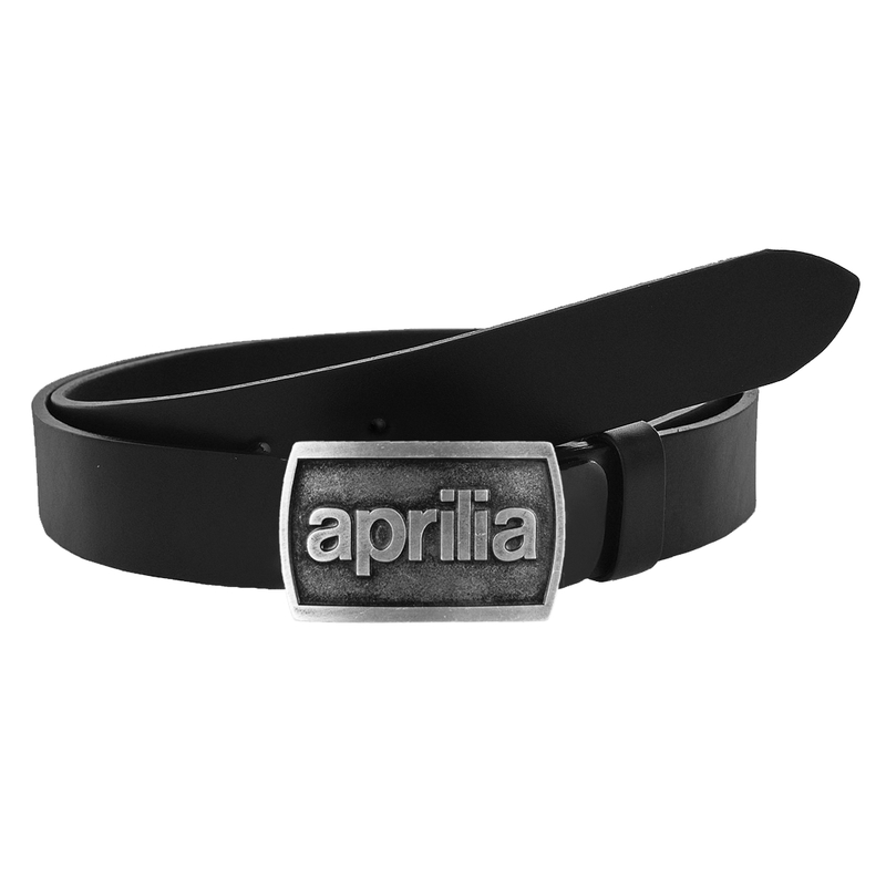 Bőr motoros öv fém csattal Aprilia fekete színben