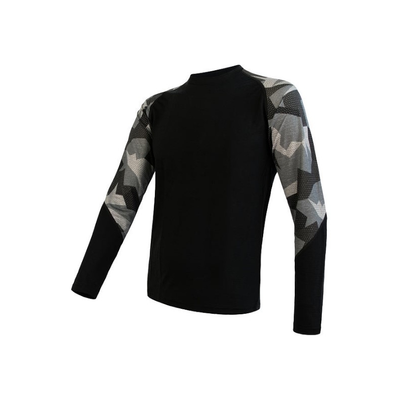 Férfi termikus pólóérzékelő Merino Impress fekete álcázás - hosszú ujjú kiárusítás