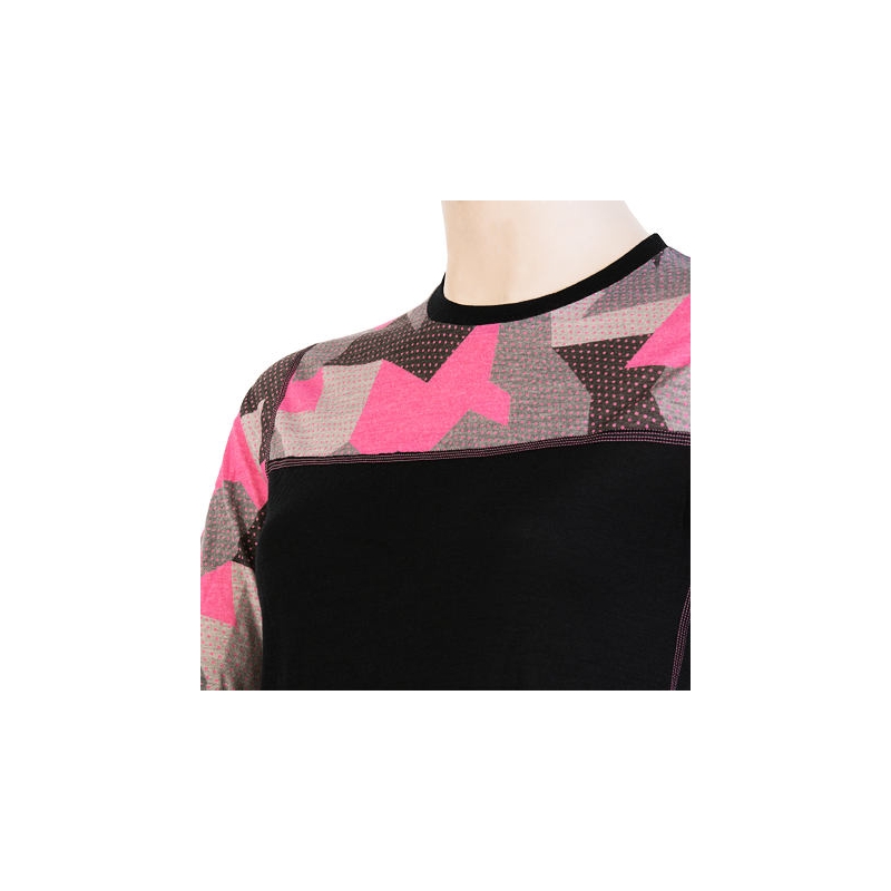 Női termikus póló érzékelő Merino Impress fekete álcázás - hosszú ujjú kiárusítás