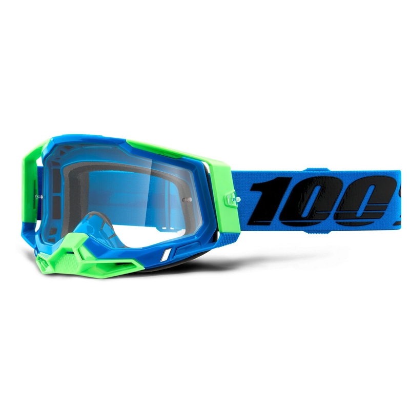 Motocross szemüveg 100% RACECRAFT 2 kék-zöld (átlátszó szemellenző)