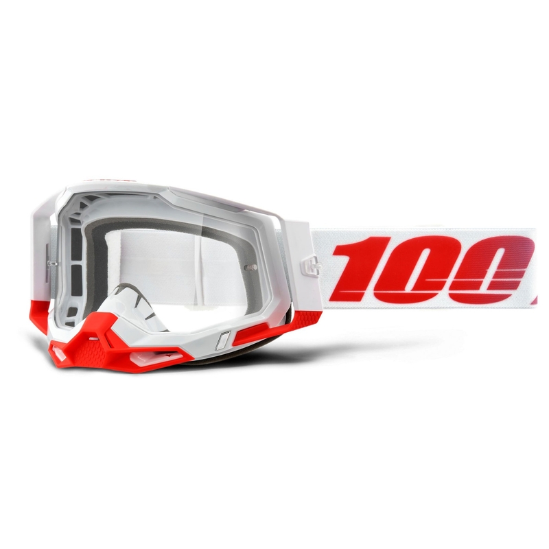 Motocross szemüveg 100% RACECRAFT 2 fehér-piros (átlátszó szemellenző)