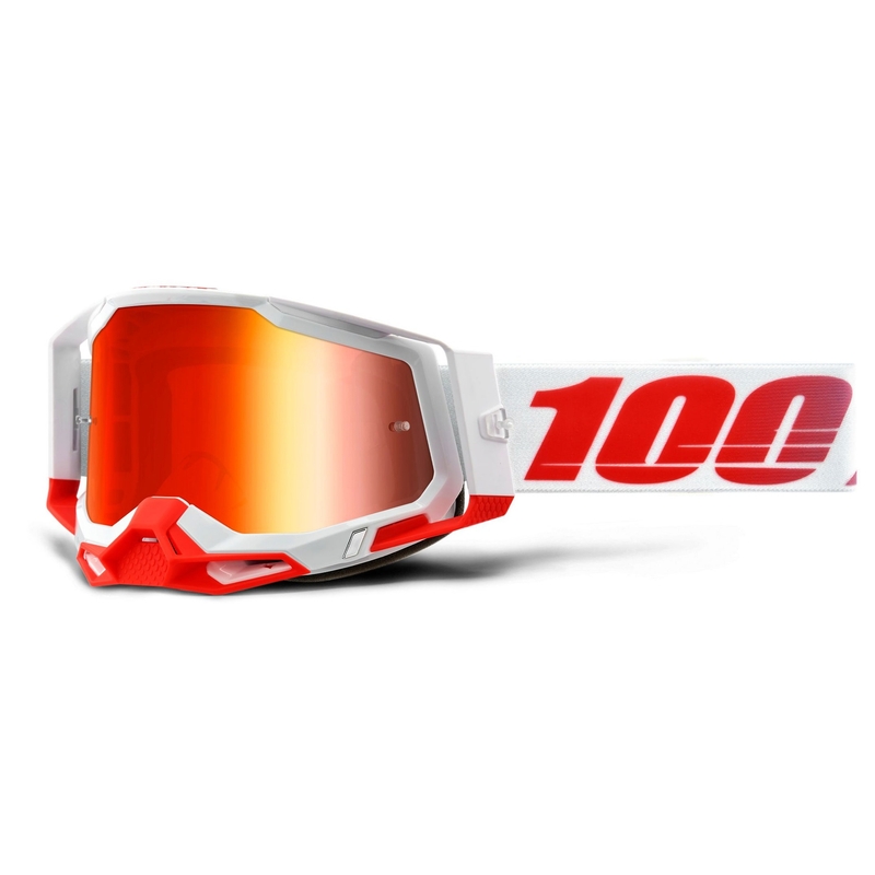 Motocross szemüveg 100% RACECRAFT 2 fehér-piros (piros tükör plexiüveg)