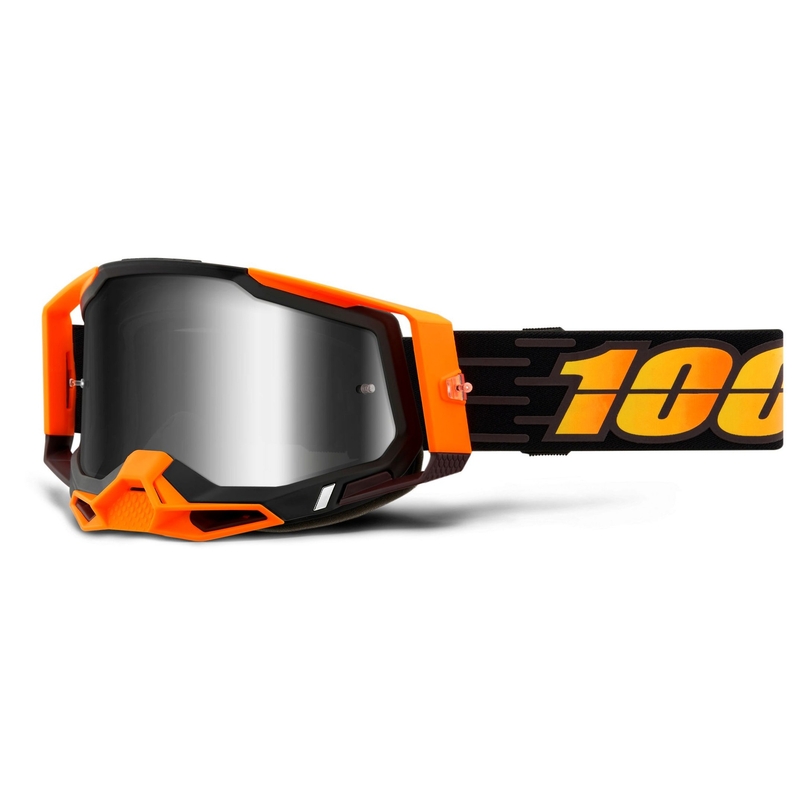 Motocross szemüveg 100% RACECRAFT 2 fekete-narancssárga (ezüst tükör plexiüveg)