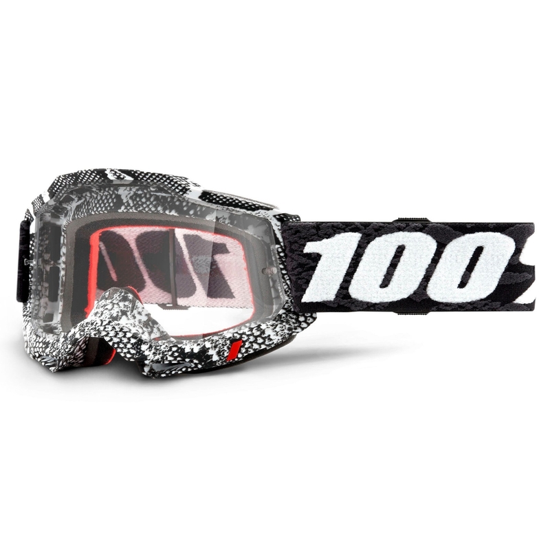 Motocross szemüveg 100% ACCURI 2 fekete-fehér (átlátszó védőburkolat)