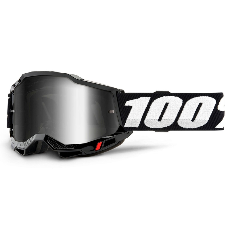 Motocross szemüveg 100% ACCURI 2 fekete (ezüst tükör plexiüveg) kiárusítás