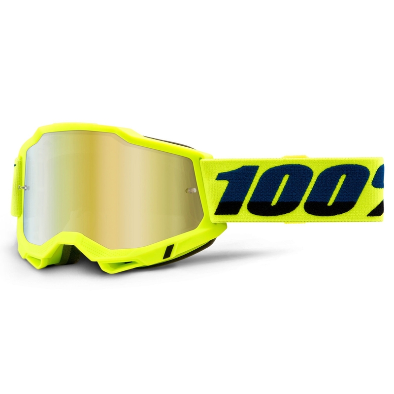 Motocross szemüveg 100% ACCURI 2 fluossárga (arany tükör plexiüveg)