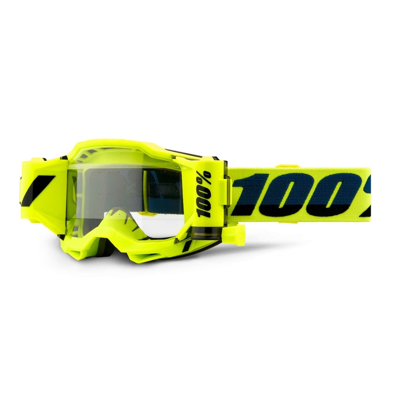 Motocross szemüveg 100% ACCURI 2 Roll-Off fluo sárga (tiszta plexi) kiárusítás