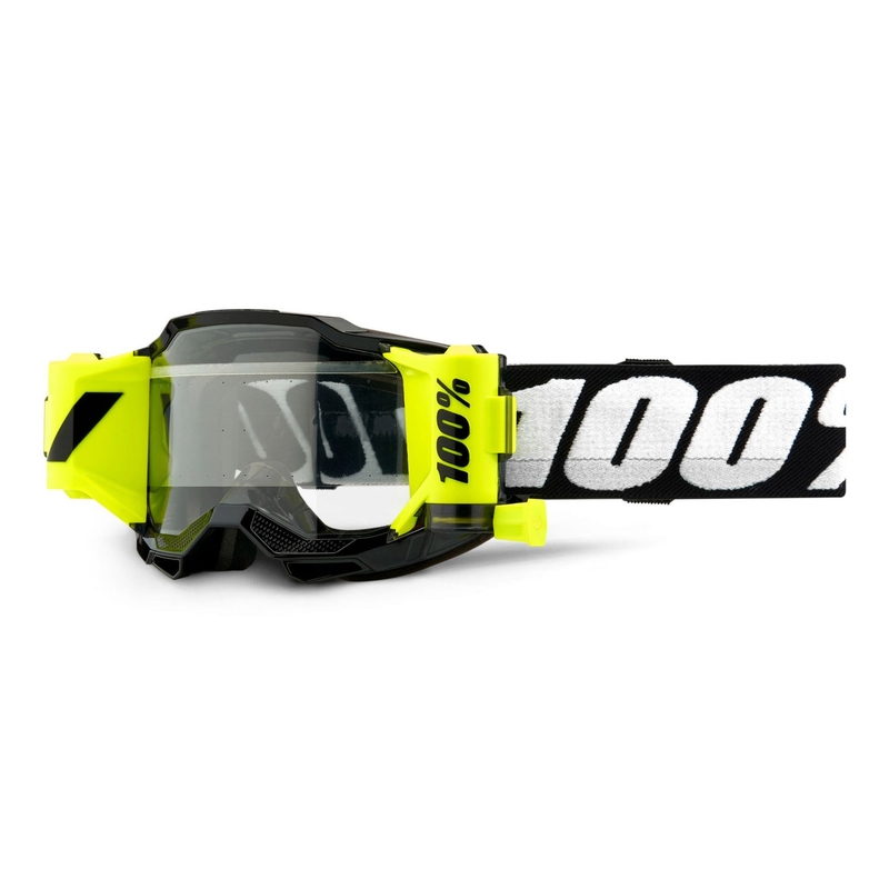 Gyerek Motocross szemüveg 100% ACCURI 2 lehúzható fekete (átlátszó plexiüveg) kiárusítás