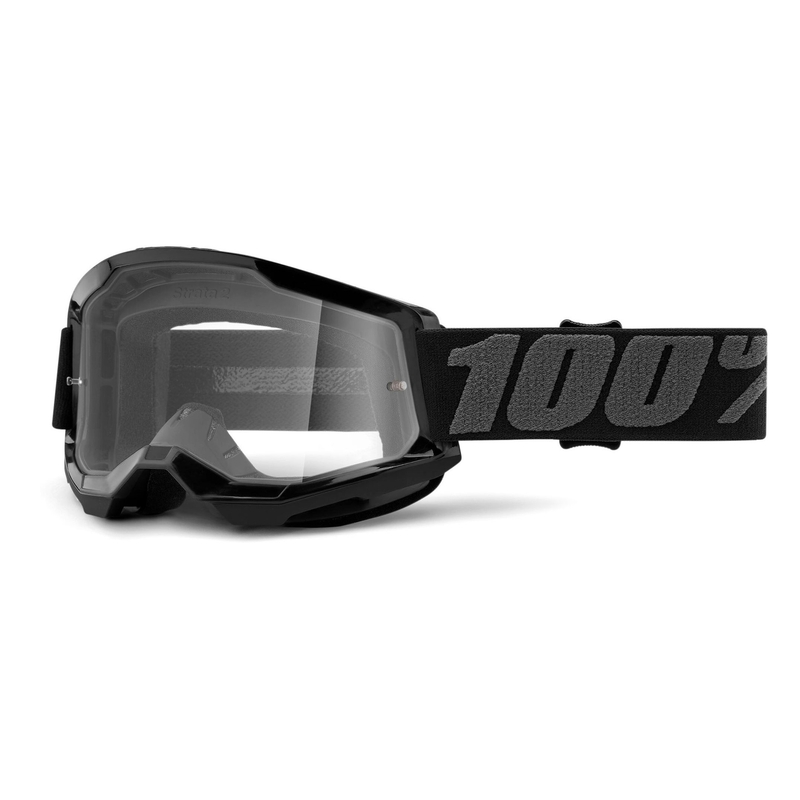 Motocross szemüveg 100% STRATA 2 fekete (tiszta plexiüveg)