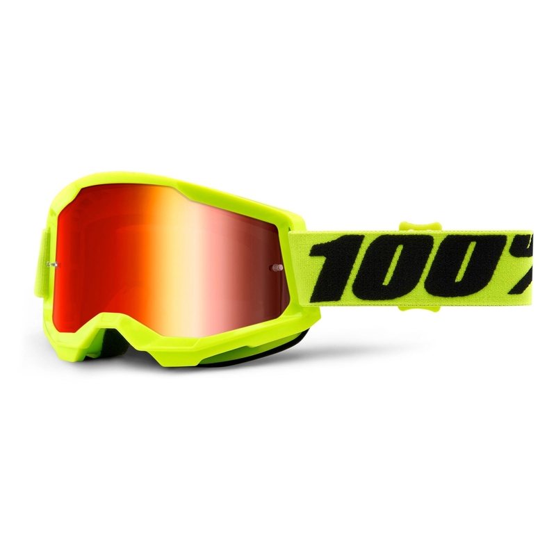 Motocross szemüveg 100% STRATA 2 fluossárga (piros tükör plexiüveg)